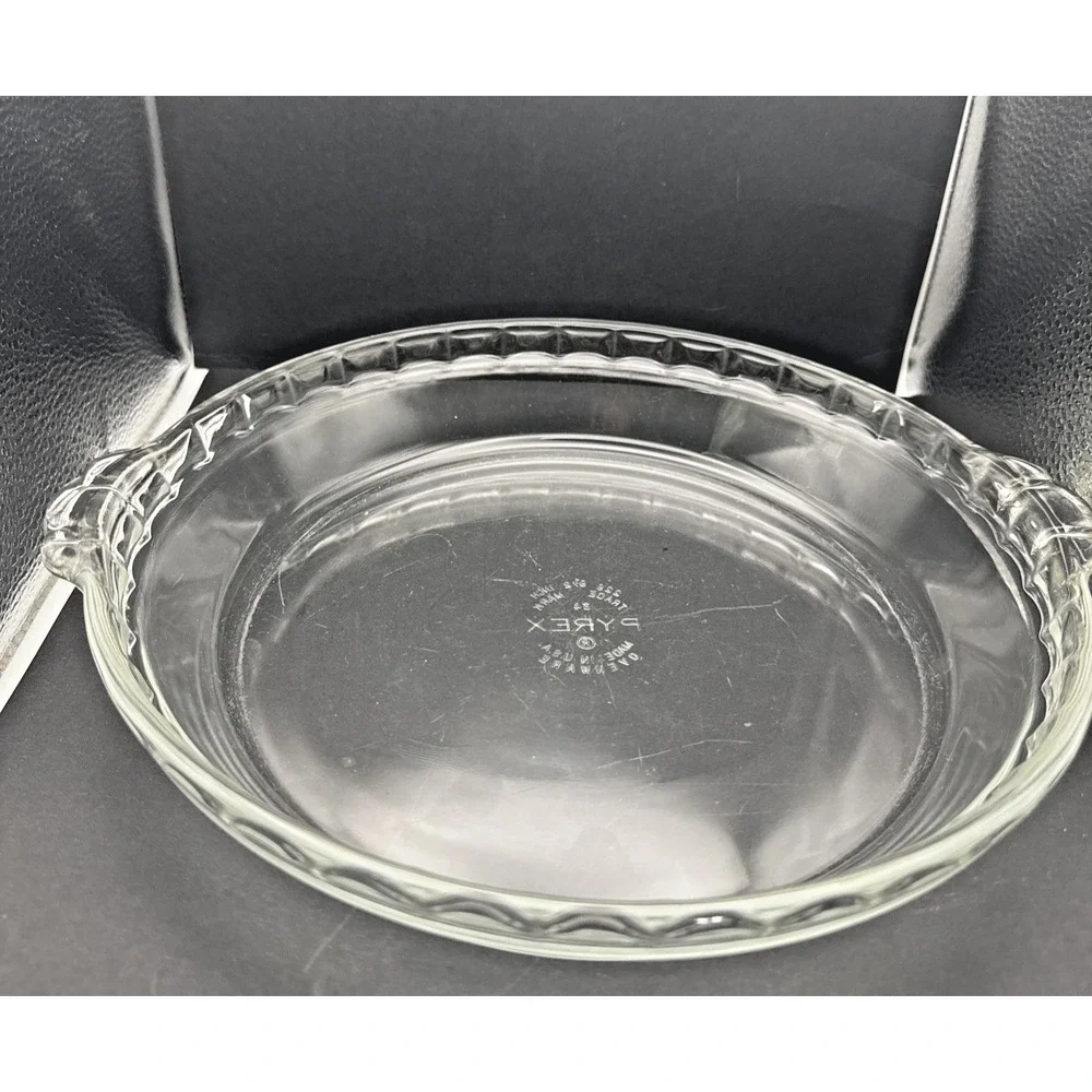 Vintage PYREX #229 Fluted Glass Deep Dish Pie Pan Plate Tab Handles USA Made